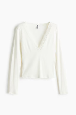 H & M - Lace-Trimmed Top - White | H&M (US + CA)