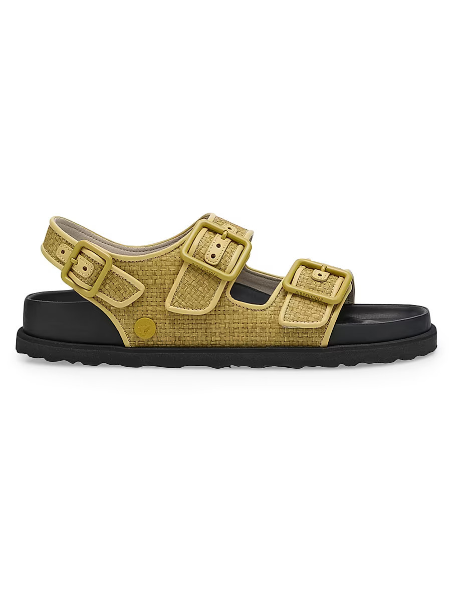 Women's Milano Dual-Buckle Raffia Slingback Sandals - Olive - Size 6 | Saks Fifth Avenue
