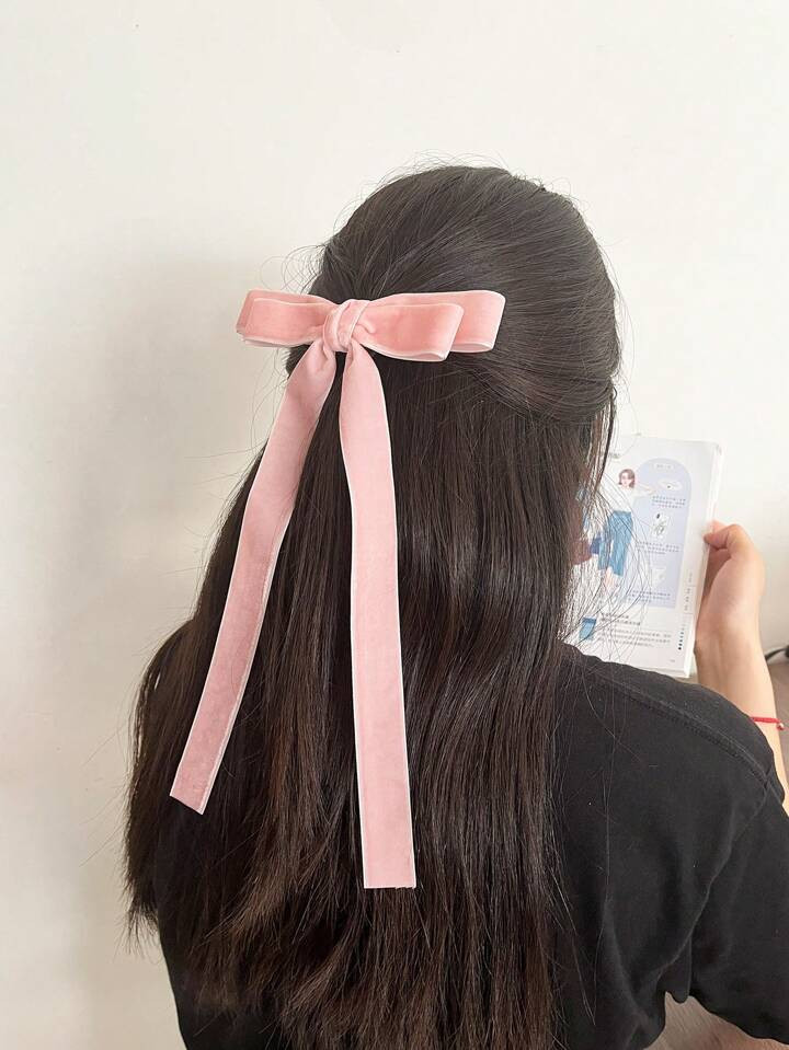 1pc Ladies' Fashionable Simple Pink Velvet Bow Hair Clip Suitable For Everyday Use | SHEIN