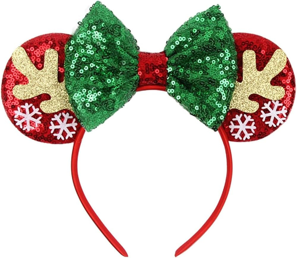 Christmas Minnie Ears Bow Headbands, Sequin Christmas Mickey Ears Headband Glitter Party Mouse Ea... | Amazon (US)