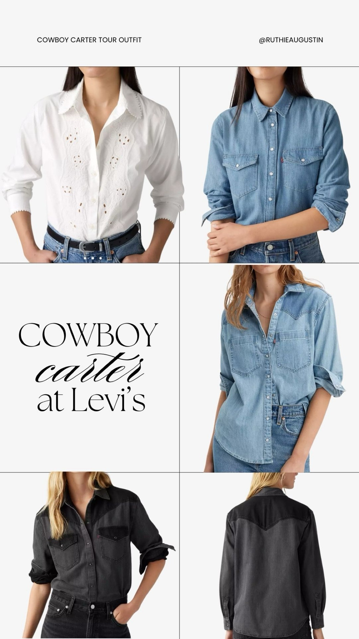Cowboy Carter at Levi’s! 

Here’s a roundup of a few very western, country, cowboy looks from Levi’s for the upcoming Beyonce Cowboy Carter concert tour! 

(Concert outfit, Cowboy Carter outfit, country outfit, western outfit) 