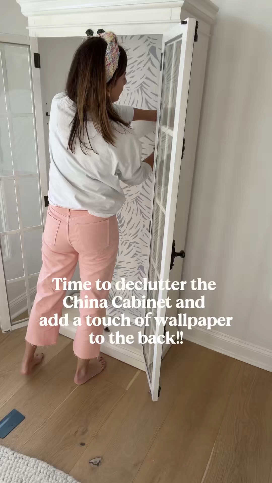 I couldn’t stand staring at all the clutter in this China cabinet. It drove me nuts! It def served its purpose and housed all my kids’  crafts, but it was time to find another home for them. 

I wanted to turn this into a fun space!! I wanted it to be fun seasonal finds that bring me joy everytime I look at this corner. I haven’t settled on a vision board and very well might change up the items I place in here, but I did add wallpaper that I had leftover from our downstairs bathroom!

#LTKHome #LTKSeasonal #LTKmomlife