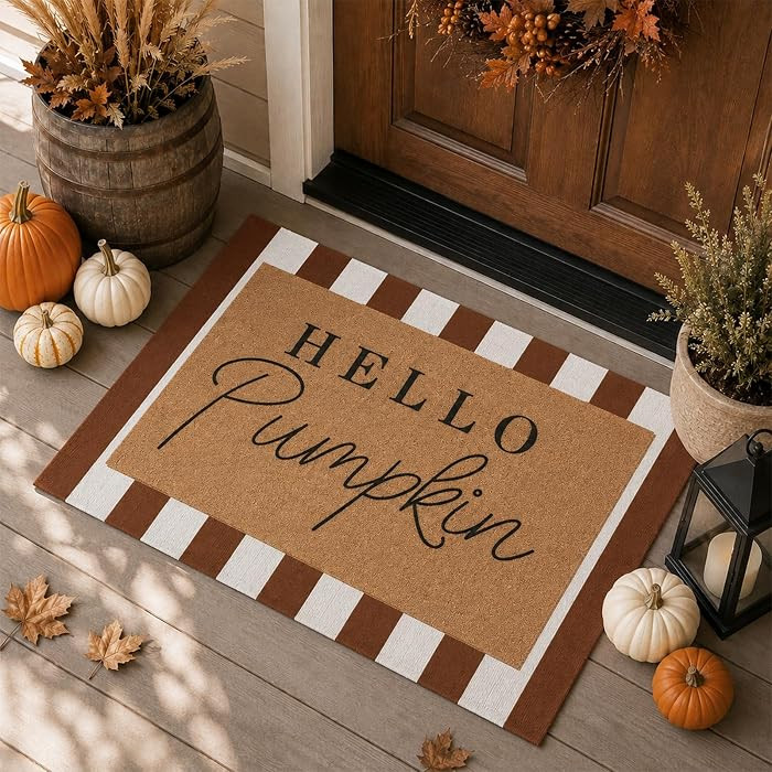 Tinideya 2 Pcs Hello Pumpkin Doormat Set, Brown White | Amazon (US)