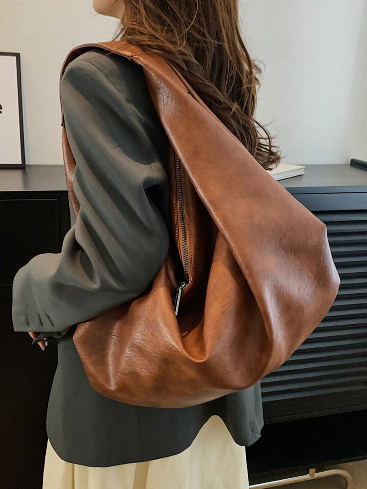 Fashionable Simple Soft Leather Shoulder Bag With Large Capacity, Can Be Used As Handbag Or Cross... | SHEIN