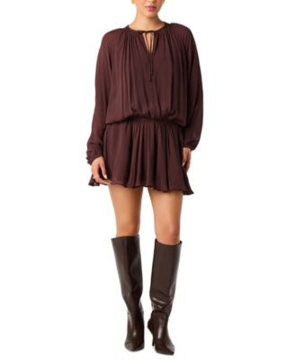 Astr the Label Women's Long-Sleeve Tie-Neck Mini Dress - Plum | Macy's