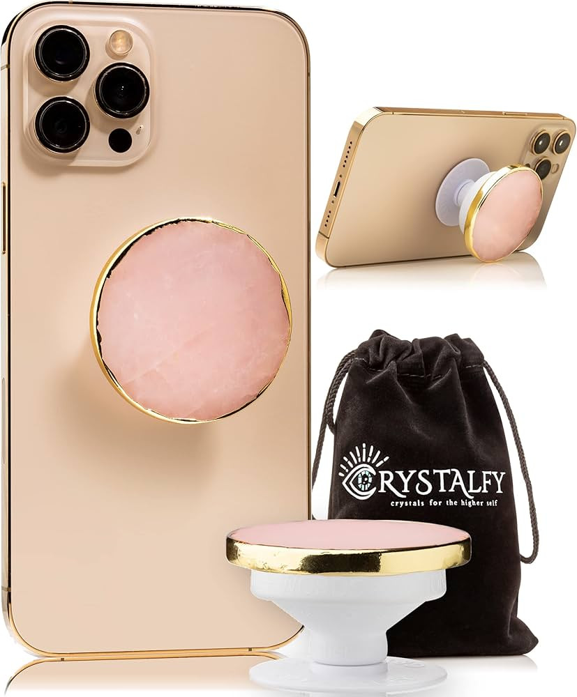 Rose Quartz Crystal Phone Grip & Phone Stand: Authentic Natural Gemstone Swappable Top, Expandabl... | Amazon (US)