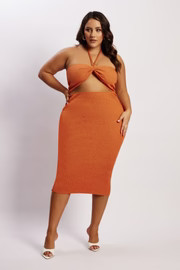 Betty Halter Midi Knitted Dress - Orange Marle | MESHKI US
