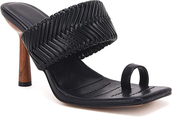 VETASTE Women's Braided Heeled Mule Sandals Square Open Toe Stiletto Backless Strappy Slip On Sli... | Amazon (US)
