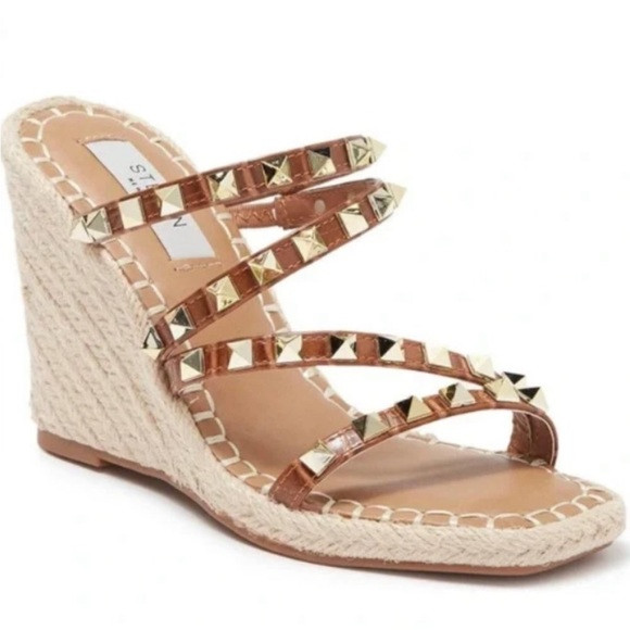 Steve Madden Keina Studded Wedge Sandal In Brown Cognac Croc | Poshmark