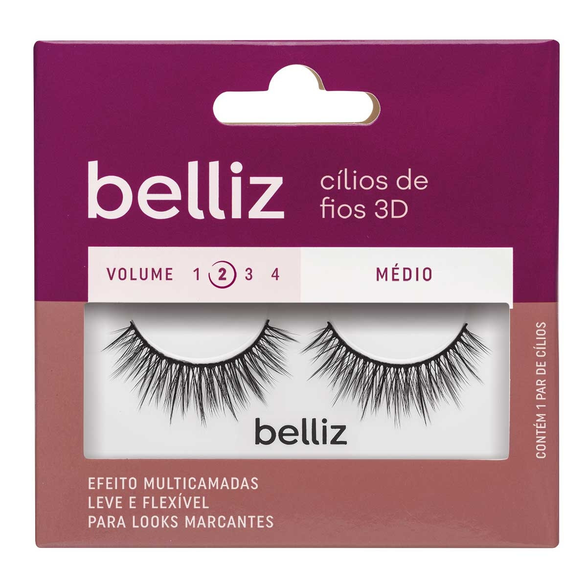 Cílios Postiços Belliz 3D Médio 202 com 1 par 1 Par | DrogaRaia (BR)