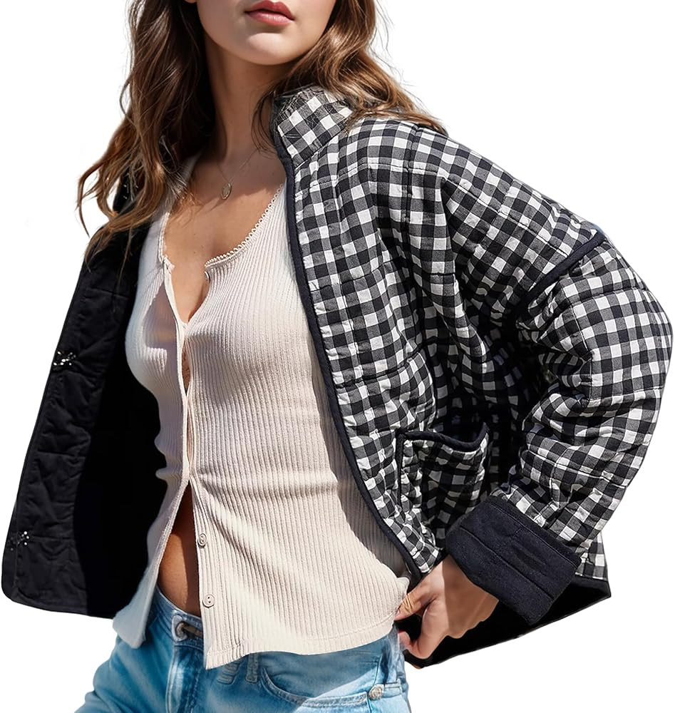 Wyeysyt Women's Cropped Puffer Jacket Quilted Floral Print Cardigan Button Up Long Sleeve Lightwe... | Amazon (US)