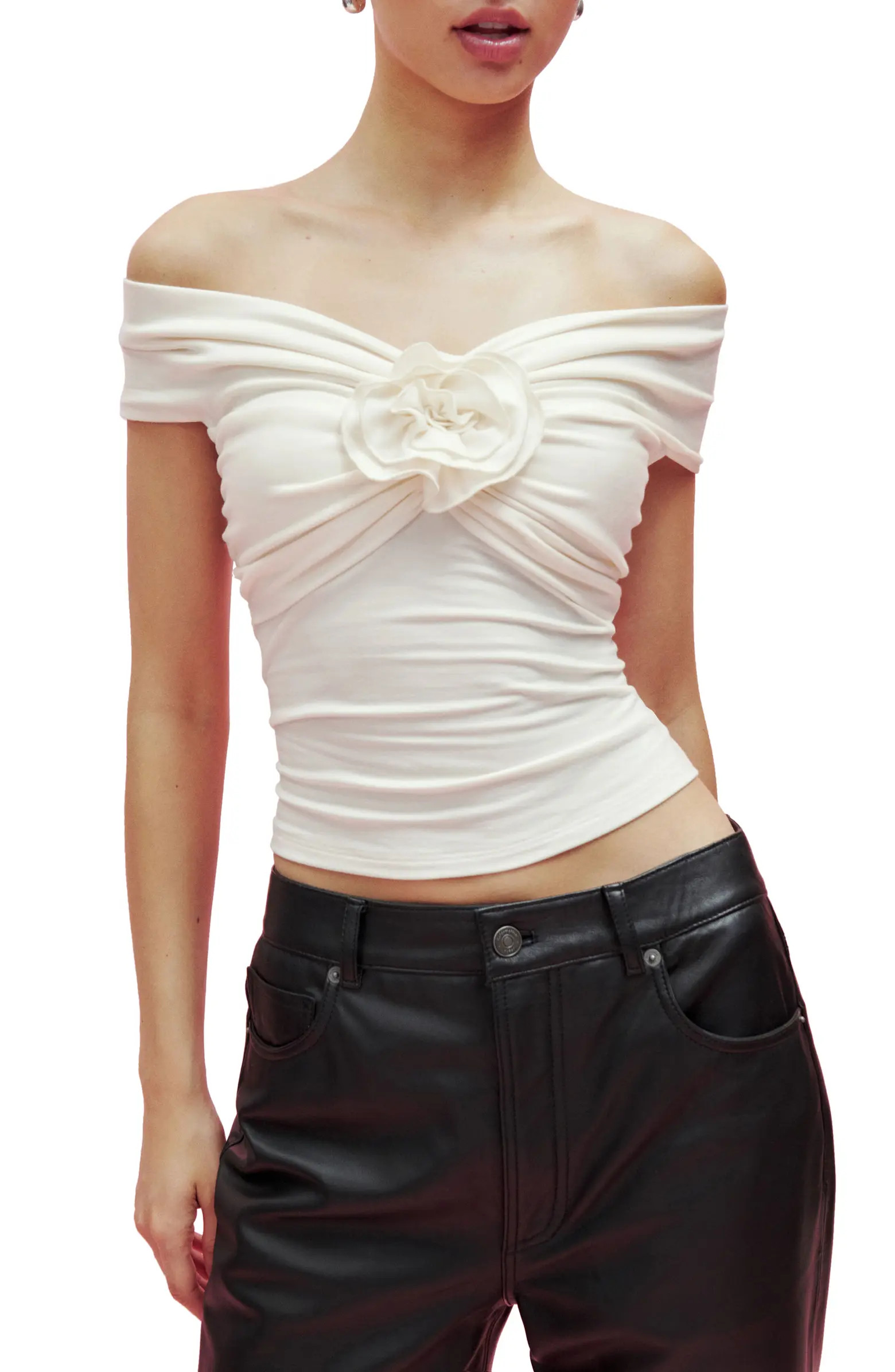 Reformation Emerald Rosette Off the Shoulder Top | Nordstrom | Nordstrom