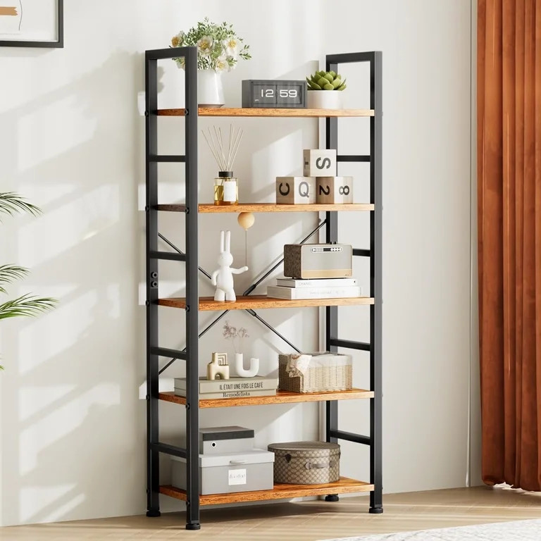 Atilioo 5 Tier Bookcase, 62" Tall Bookshelf, Wooden Storage Organizer with Adjustable Shelves for... | Walmart (US)