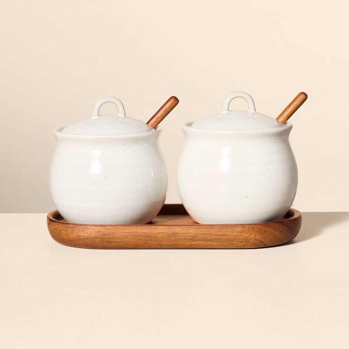 5pc Flared Brim Stoneware Salt & Pepper Cellar Set Vintage Cream - Hearth & Hand™ with Magnolia | Target