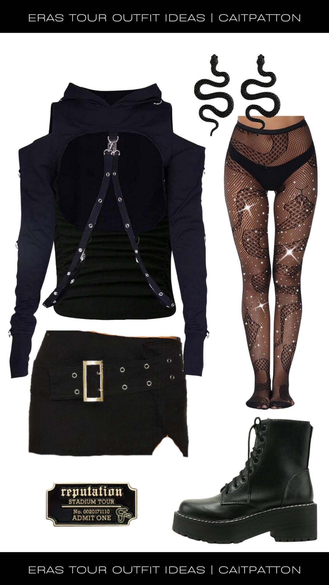 Reputation Tour inspired outfit for the eras tour! Rep tour hoodie, reputation hoodie, snake tights, serpent tights, reputation tights, buckled skirt, combat boots, grunge outfit, Reputation outfits, reputation outfit, reputation outfit ideas, reputation outfit inspo, rep outfit, rep inspo, rep outfits, rep eras tour outfit, reputation eras tour outfit, Taylor swift eras tour outfit, Taylor swift outfit, eras tour outfit idea, eras tour outfits, reputation era, reputation Taylor's version 

#LTKFindsUnder100 #LTKShoeCrush #LTKFindsUnder50