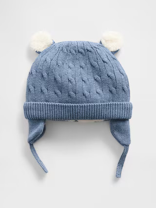 Baby Sherpa-Lined Cable-Knit Bear Beanie | Gap (US)