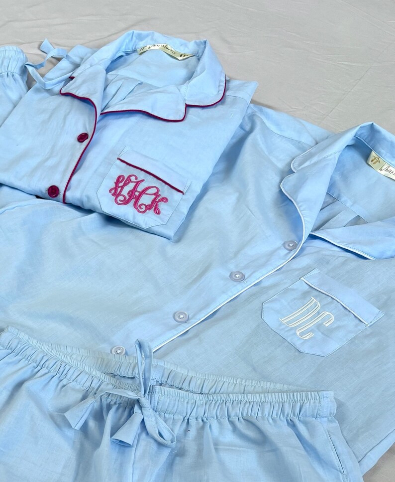 Embroidered Pajamas Shirt Short Pant Set for Holidays or Getting Ready Photoshoot. Daily Use Paja... | Etsy (US)