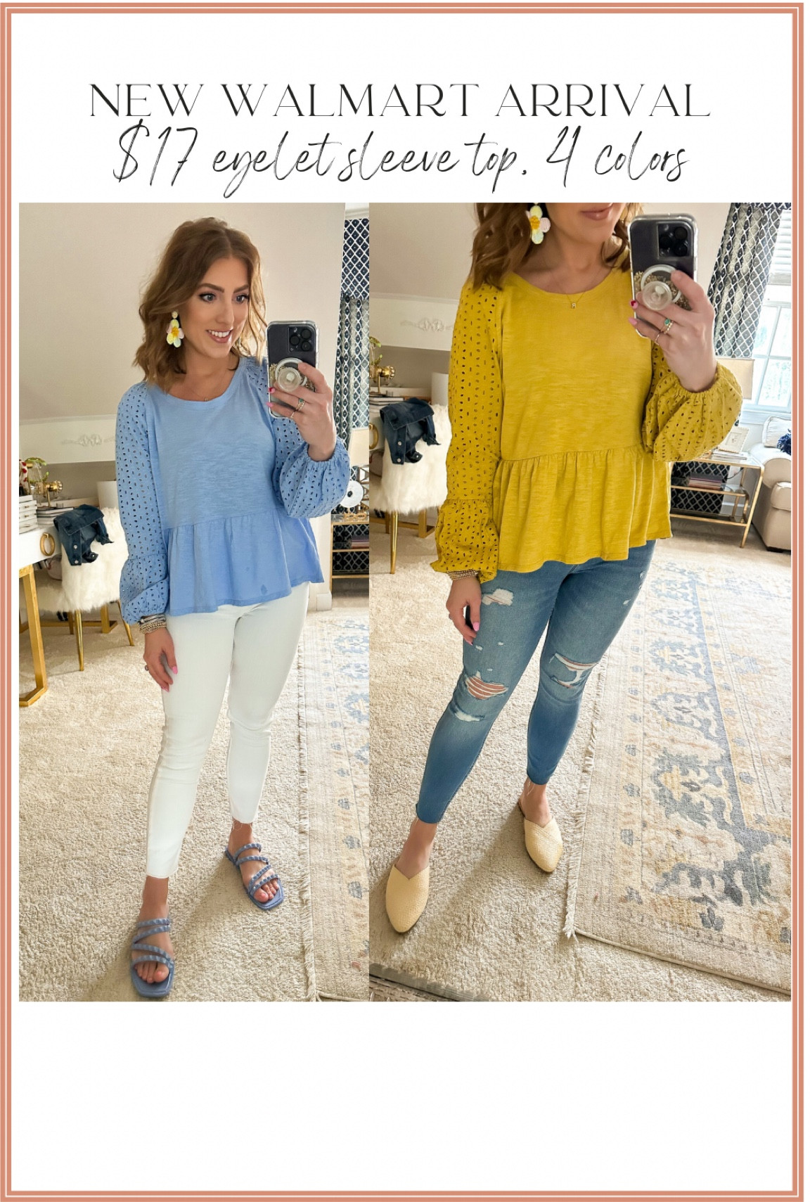 Walmart new arrival. Walmart fashion. Eyelet sleeve top. Walmart outfits. 