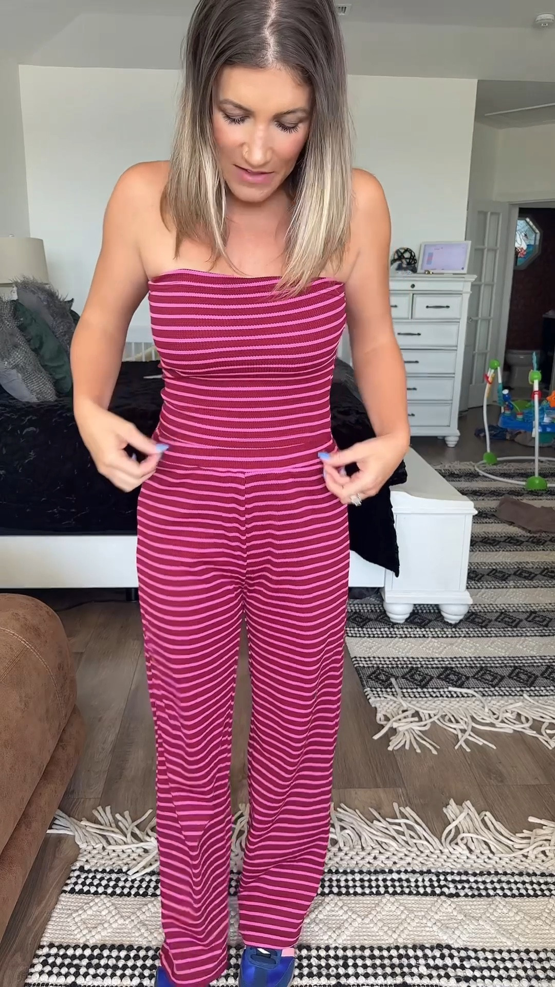 Can’t get enough of this striped waffle two piece set. From the tube top with ruching on the back to the wide leg pant, it’s all so good. I’m 5’5 130lbs wearing a small 

#LTKTravel #LTKFindsUnder50 #LTKFallSale