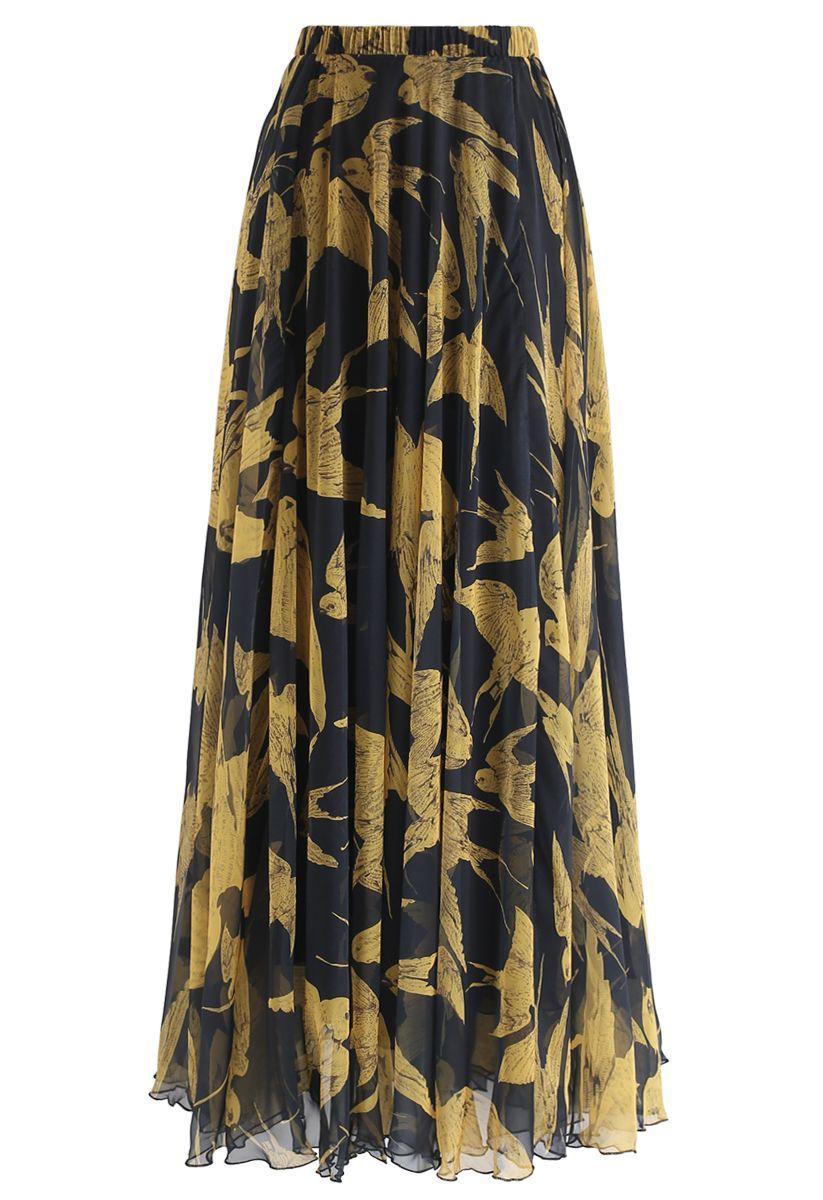 Swallows Print Maxi Skirt | Chicwish