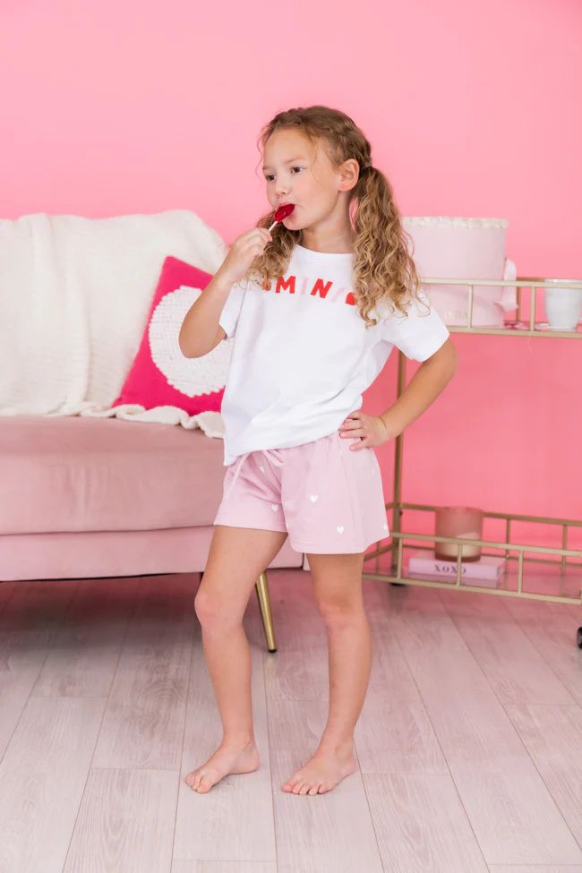 Wondering About You Kids Pink Heart Print Lounge Shorts | The Pink Lily Boutique