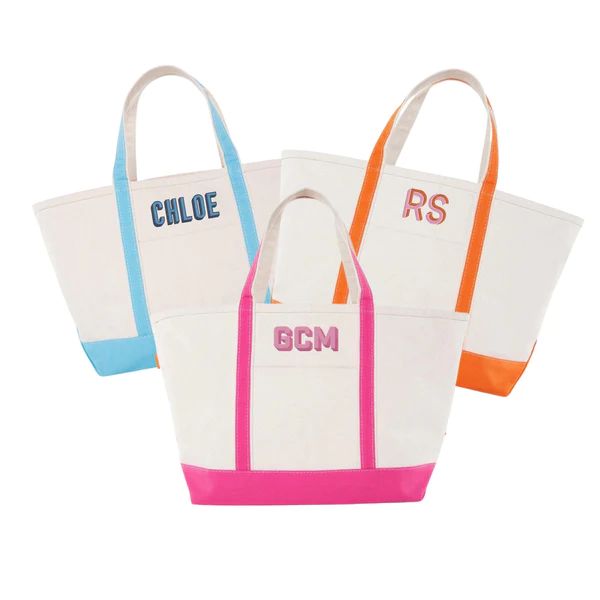 Embroidered Monogram Boat Tote | Sprinkled With Pink