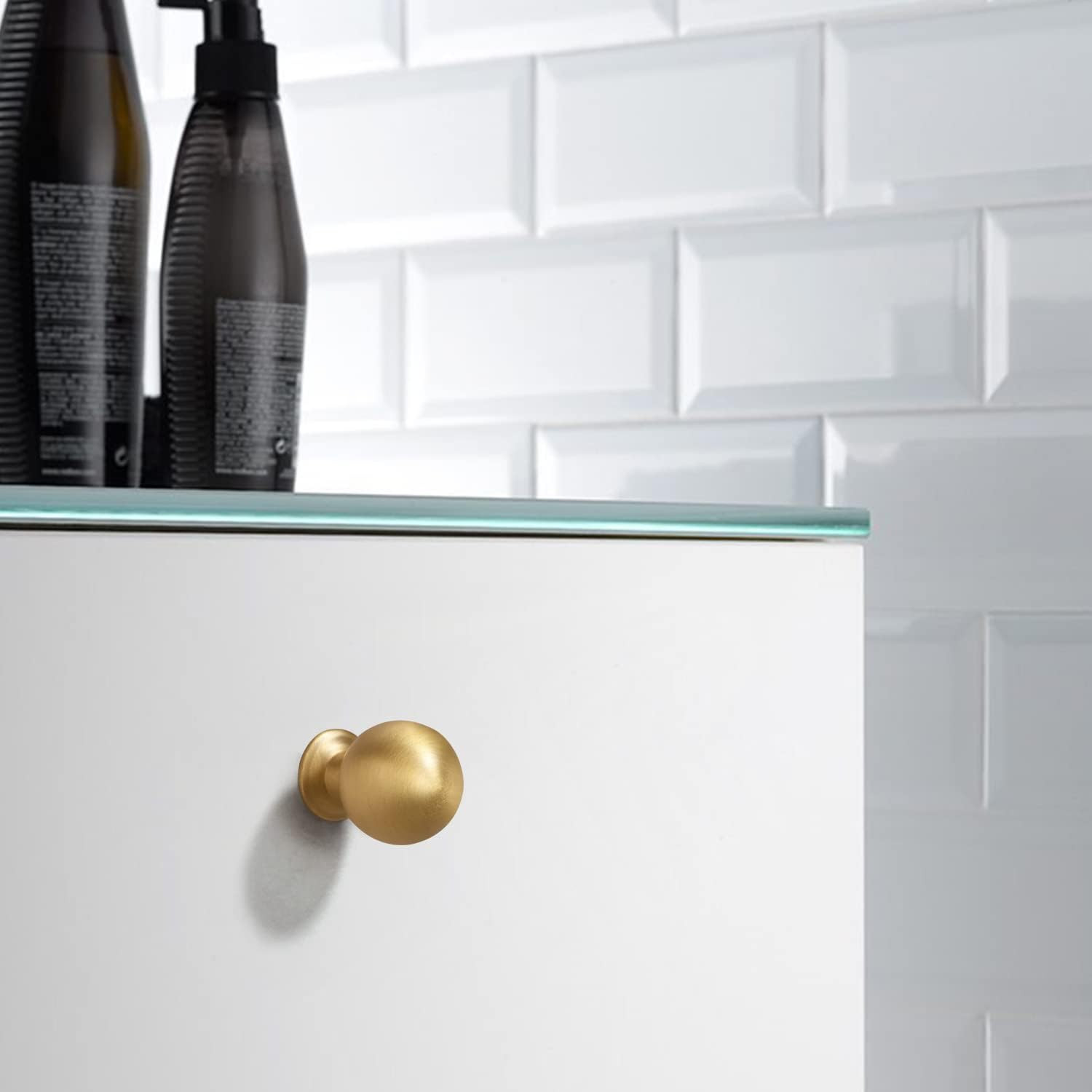 SALISENG- 5 Pack Solid Brass Cabinet Knobs, Brushed Gold Kitchen Drawer Pulls, 0.95-Inch 24mm Dia... | Amazon (US)