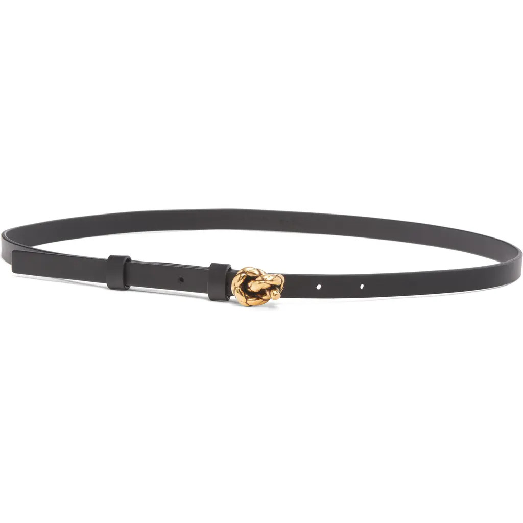 Bottega Veneta Intreccio Buckle Leather Belt in Black-M Brass at Nordstrom, Size 70 | Nordstrom