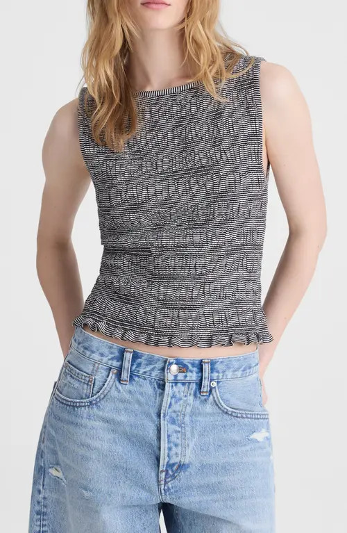 Madewell Smocked Bateau Neck Cotton & Linen Tank in Jet Black at Nordstrom, Size Xx-Small | Nordstrom