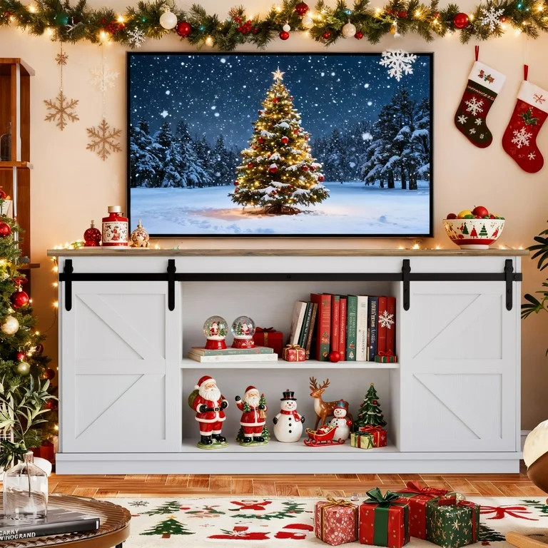 Homall TV Stand for 65 Inch TV, Storage Cabinet with Sliding Barn Door, Entertainment Center, Whi... | Walmart (US)