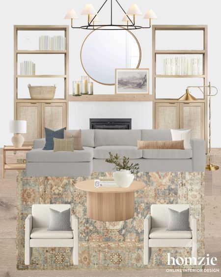 Neutral living room design! Light grey sectional, white oak bookcase,  neutral rug, throw pillows 

#LTKfindsunder100 #LTKfindsunder50 #LTKhome