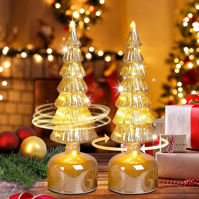 Glass Christmas Trees for Tabletop, Rotating Mercury Glass Christmas Tree Decoration, Sparkling S... | Amazon (US)