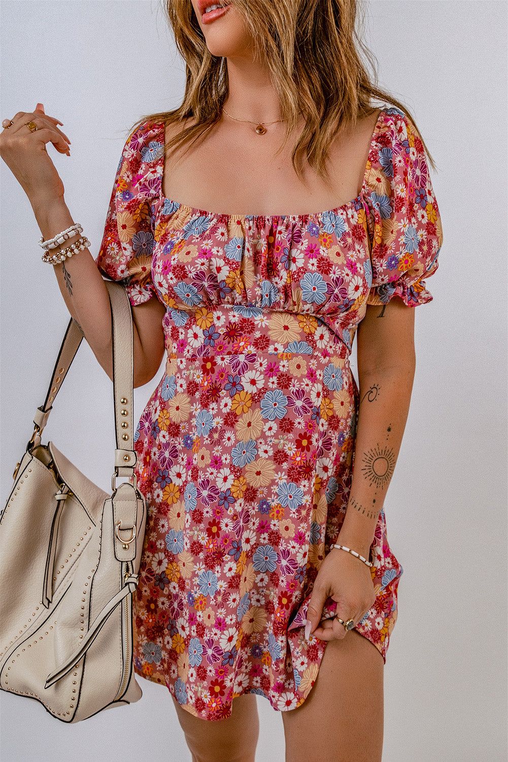 Floral Knot Squarecollar Shift Casual Dresses | Evaless