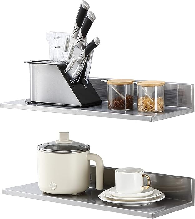 VEVOR 8.6" x 24" -2Pack Stainless Steel Shelf, Wall Mounted Floating Shelving with Backsplash, 44... | Amazon (US)
