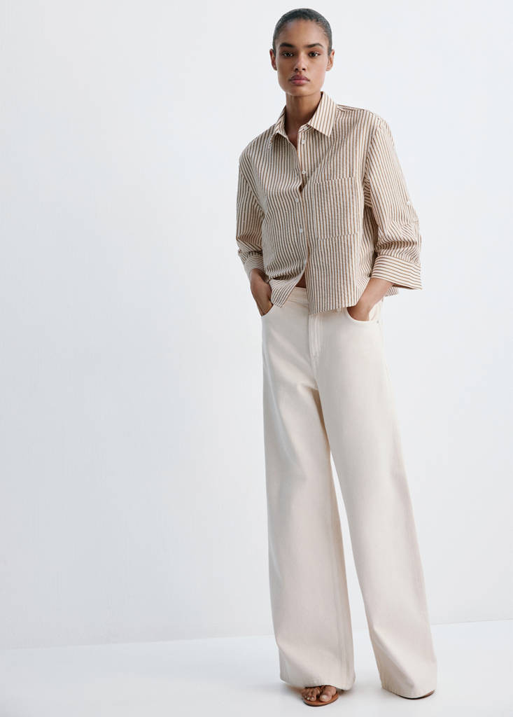 Striped shirt with strass brown - Women - 14 - MANGO | MANGO (UK)