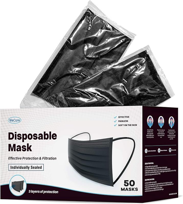 WeCare Masks Disposable Face Mask for Adults Individually Wrapped - 50 Pack, Colored Face Masks | Amazon (US)