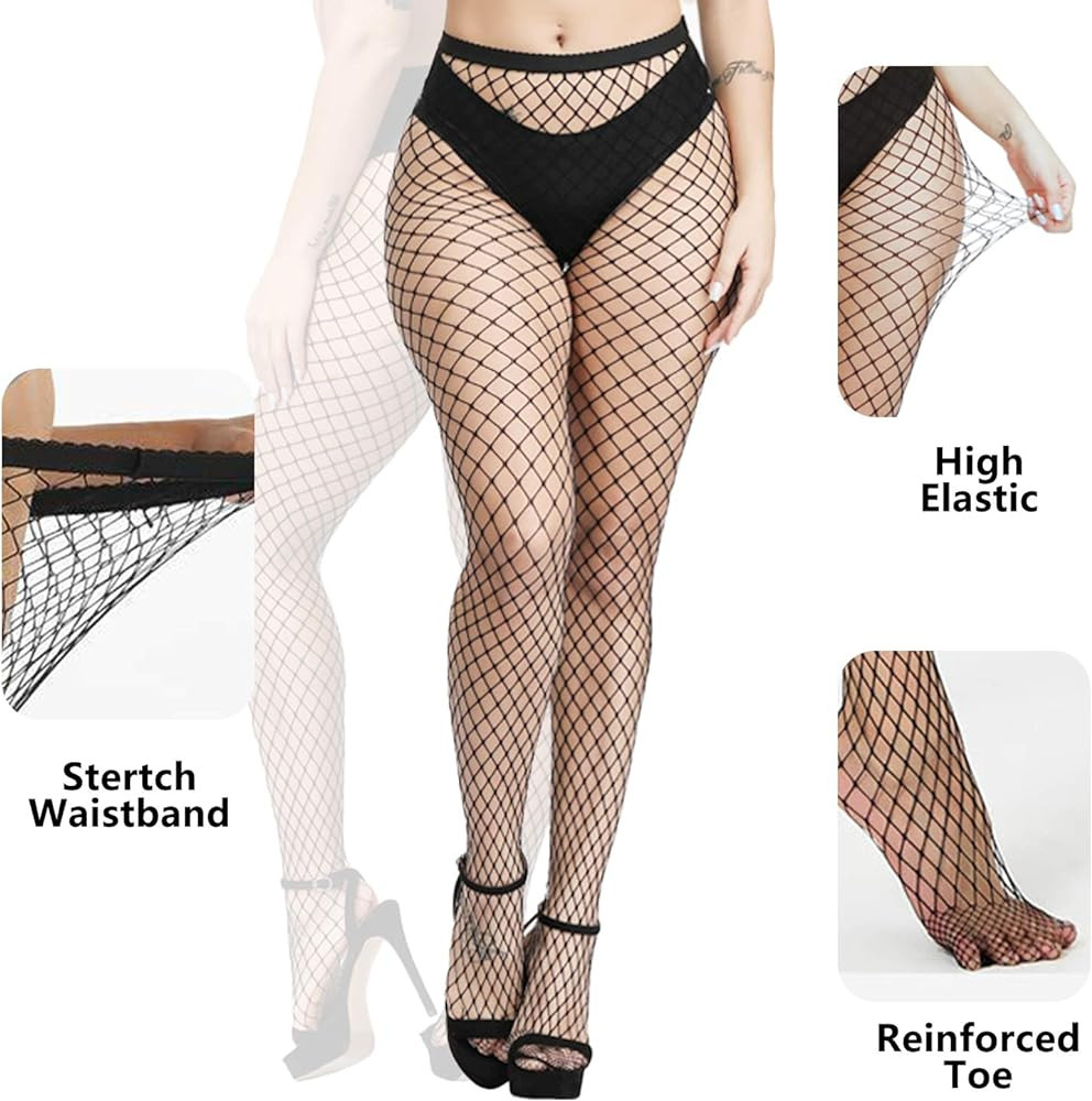 WEANMIX Lace Patterned Fishnet Stockings Thigh High Pantyhose Black Tights for Women | Amazon (US)