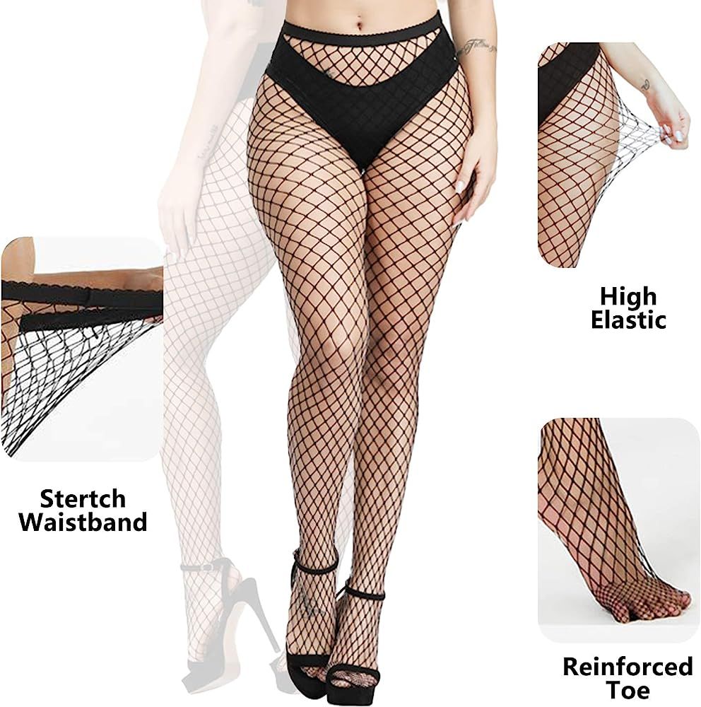 WEANMIX Lace Patterned Fishnet Stockings Thigh High Pantyhose Black Tights for Women | Amazon (US)