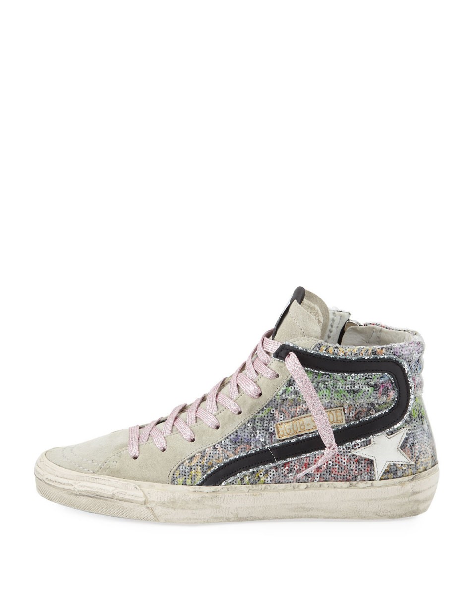 Slide High-Top Sequin Suede Sneakers | Neiman Marcus