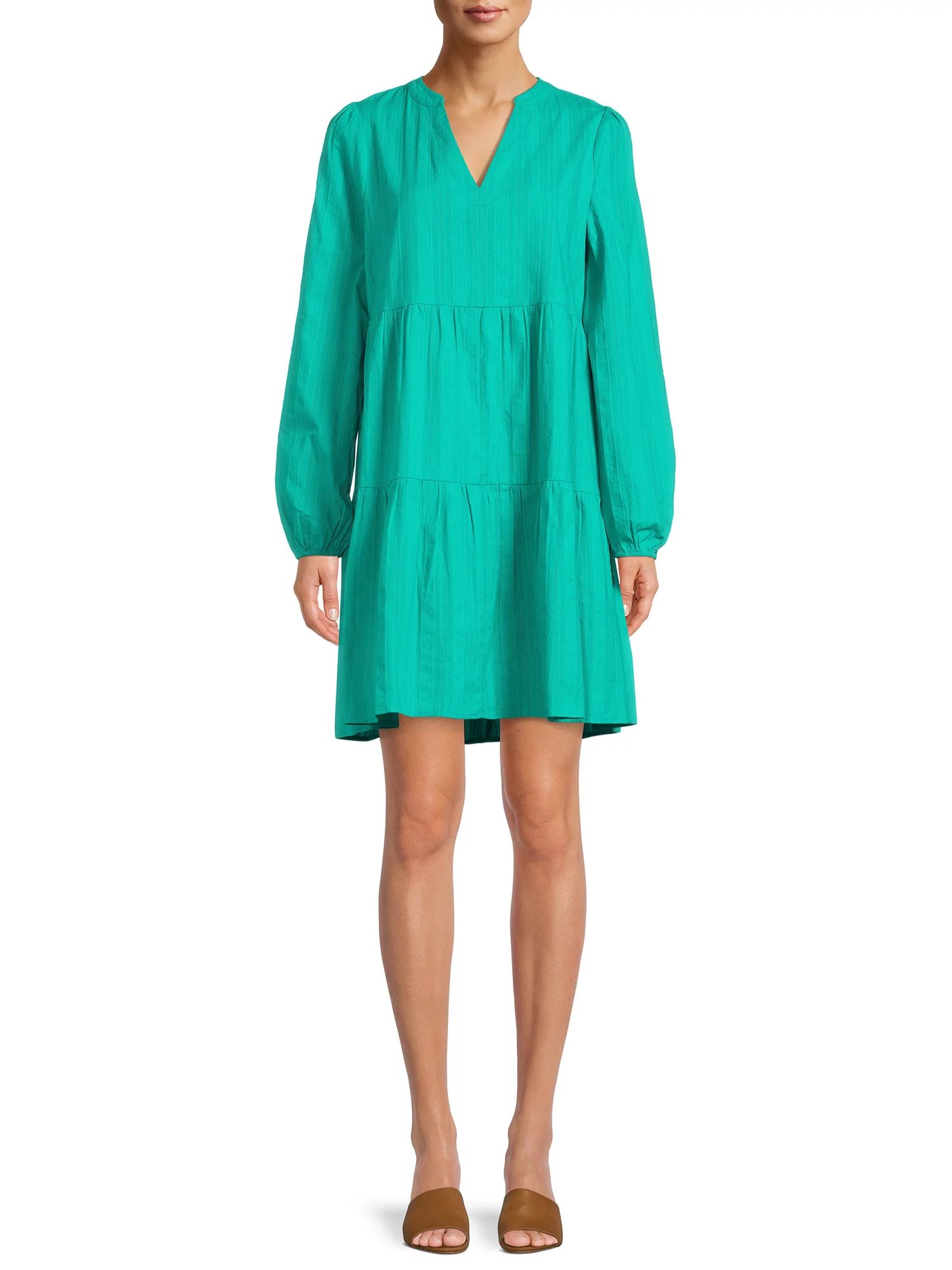 Time and Tru Women's Eyelet Shirt Dress with Long Sleeves | Walmart (US)