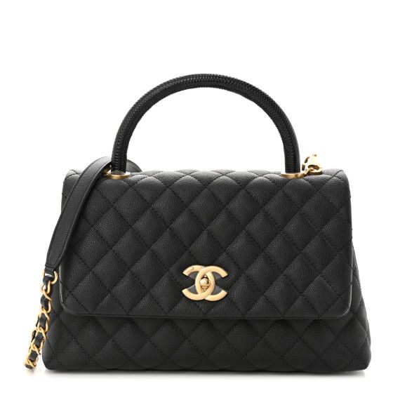Caviar Lizard Embossed Quilted Small Coco Handle Flap Black | FASHIONPHILE (US)