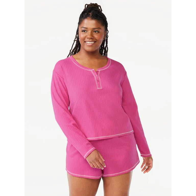 Joyspun Women's Rib Henley Top and Shorts Pajama Set, 2-Piece, Sizes XS to 3X | Walmart (US)