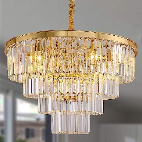 Meelighting Gold Plated Crystal Modern Contemporary Chandeliers Pendant Ceiling Light 4-Tier Chan... | Amazon (US)
