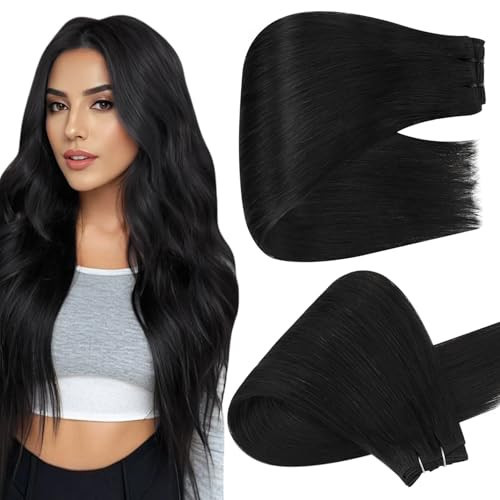 Full Shine Weft Hair Extensions Human Hair Jet Black Hair Extensions 22 Inch Sew In Extensions Human Hair Color #1 Jet Black Extensions for Women Real Hair 130 Grams | Amazon (US)