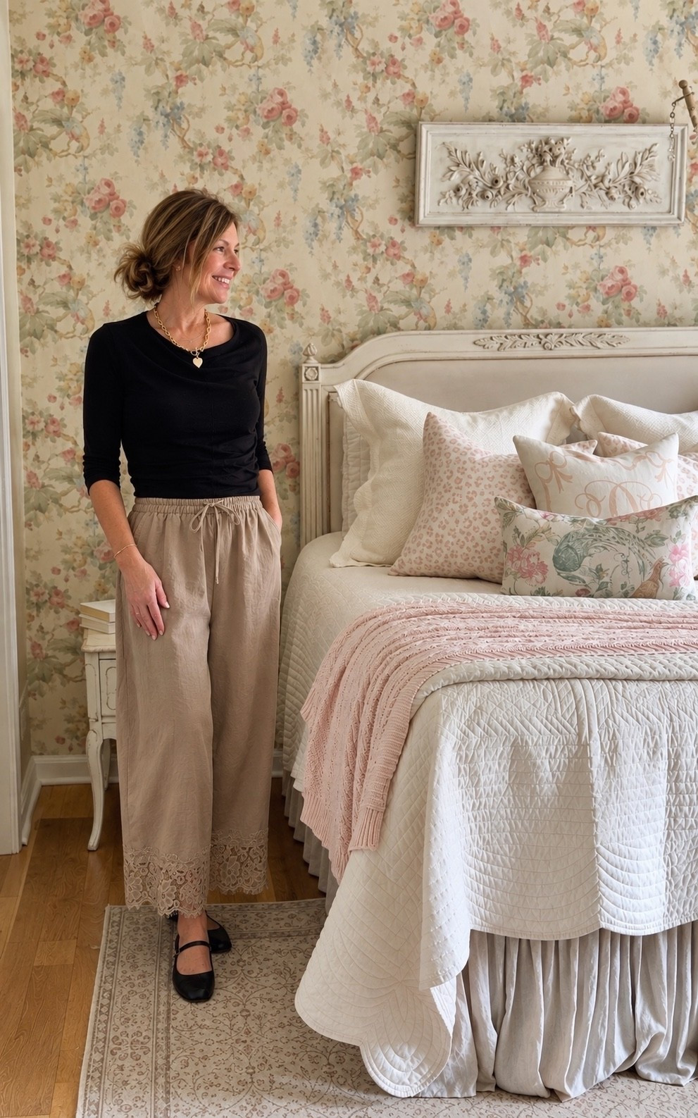 Cute Amazon silk lace trim barrel pants .

#LTKootd
