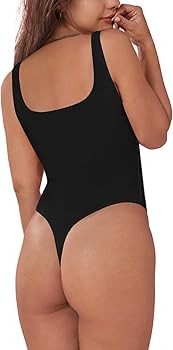 Chunpin Women's Square Neck Sleeveless Bodysuit Double Lined Tops Thong Bodysuit | Amazon (US)