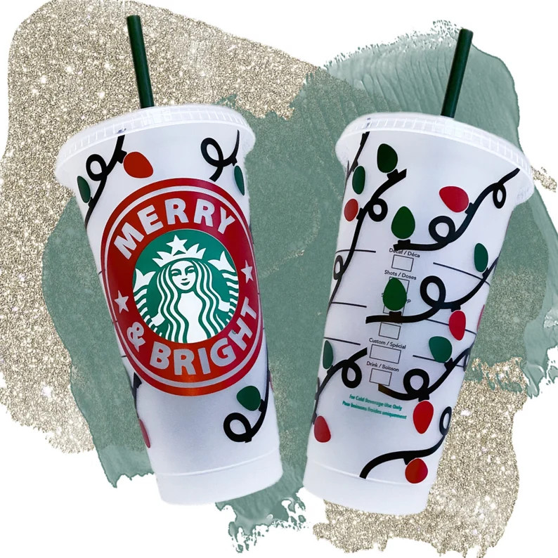 Holiday Lights Starbucks Stocking Reusable Cold Cup With Lid & - Etsy | Etsy (US)