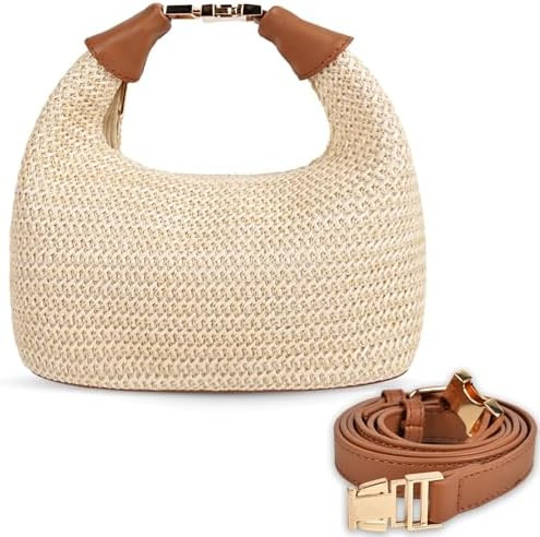 Raffia Straw Bag for Women - Woven Crossbody Bucket Purse with Adjustable Strap, Top Handle Summe... | Amazon (US)