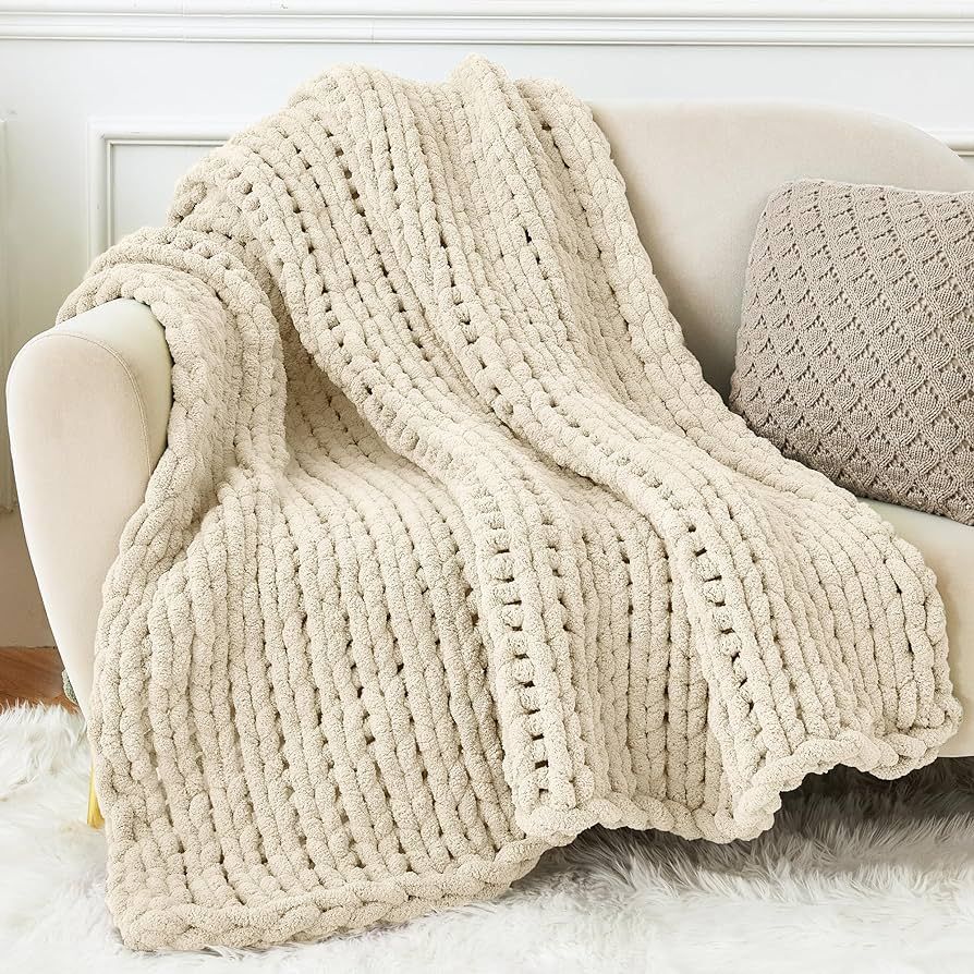 Admitrack Chunky Knit Blanket Throw, 100% Hand Knit Chenille Throw Blanket for Sofa & Home Decor,... | Amazon (US)