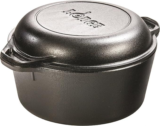 Lodge Pre-Seasoned Cast Iron Double Dutch Oven With Loop Handles, 5 qt | Amazon (US)